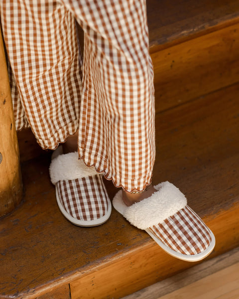 Ruffle Pajamas - Brick Gingham