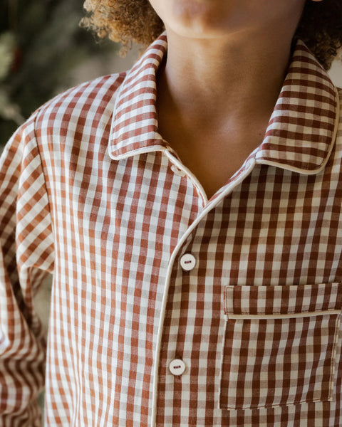 Long Sleeve Pajamas - Brick Gingham