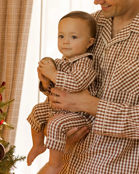 Baby Pajama Romper - Brick Gingham