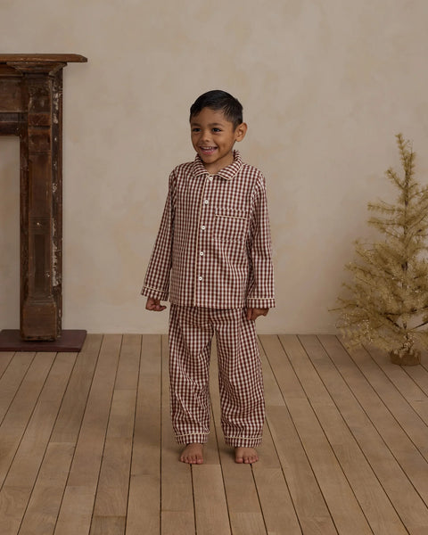 Long Sleeve Pajamas - Brick Gingham