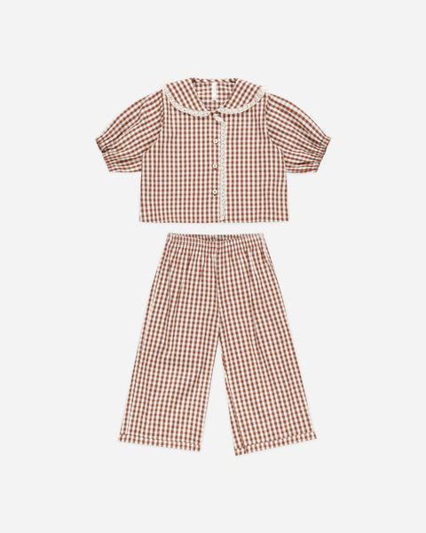 Ruffle Pajamas - Brick Gingham