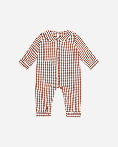 Baby Pajama Romper - Brick Gingham