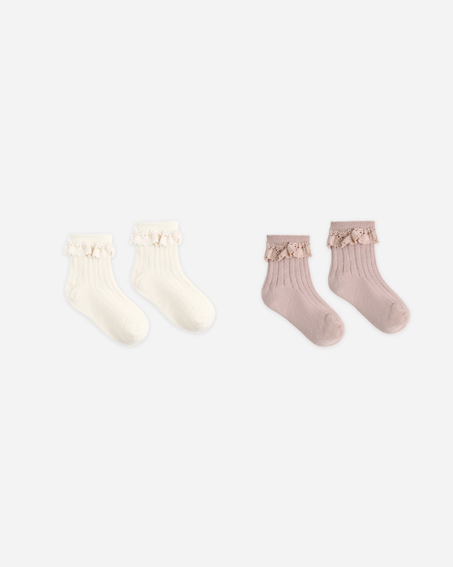 Lace Trim Socks, 2-Pack - Rosewood/Natural