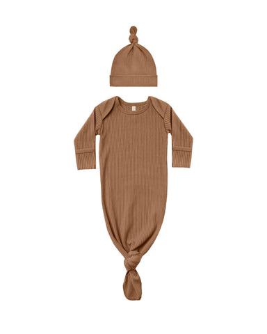 Knotted Baby Gown  + Hat - Cinnamon