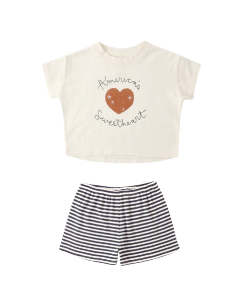 Boxy Tee/ Pointelle Short (American Sweetheart/Navy Stripe)