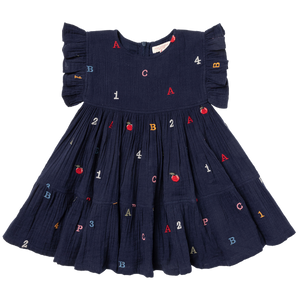 Alphabet Embroidery Girls Knit Dress