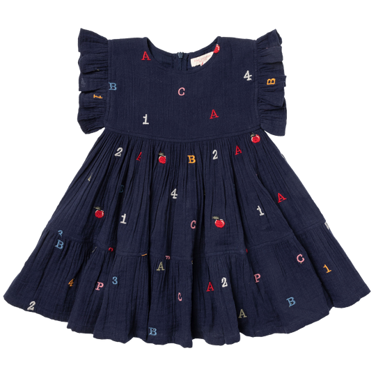 Alphabet Embroidery Girls Knit Dress