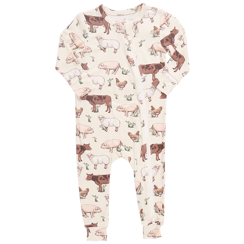 Baby Bamboo Zip Romper PJ - Farm Life