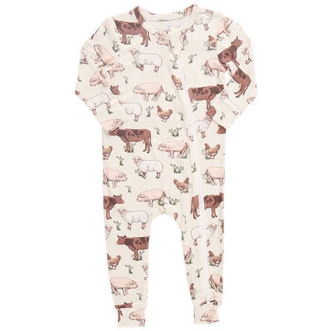 Baby Bamboo Zip Romper PJ - Farm Life