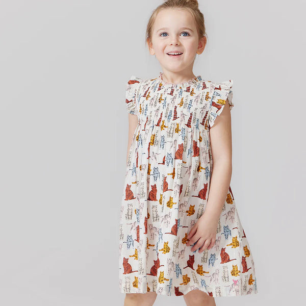 Girls Stevie Dress - Tabby Cats