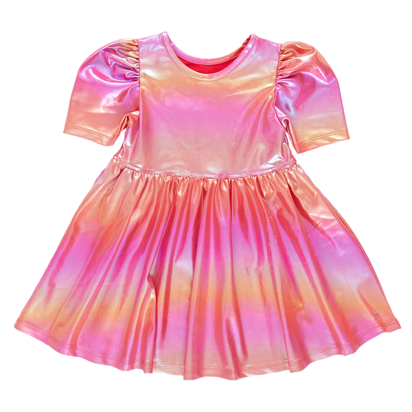 Girls Lame Laurie Dress - Rainbow Pink Lame