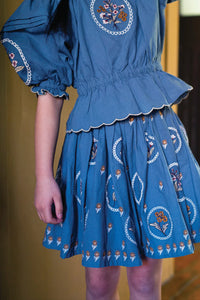 Twirly Skirt - Blue Embroidery *LAST ONE - SIZE 8*