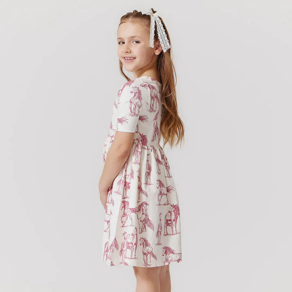 Organic Steph Dress - Vintage Rose Horses