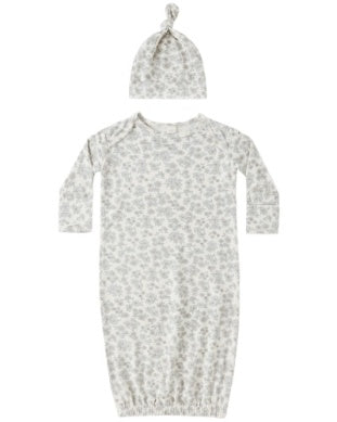 Bamboo Baby Gown + Hat Set Blue Floral