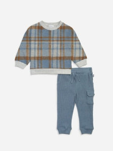 Toddler Blue Plaid Sweatshirt Set