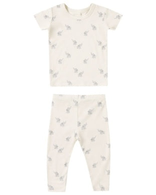 Bamboo Short Sleeve Pajama Set Blue Elephants