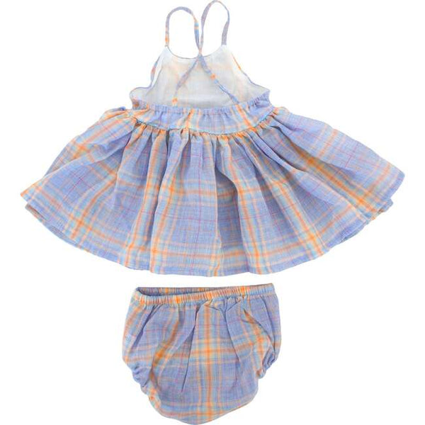 Party Dress - Blue Madras Plaid