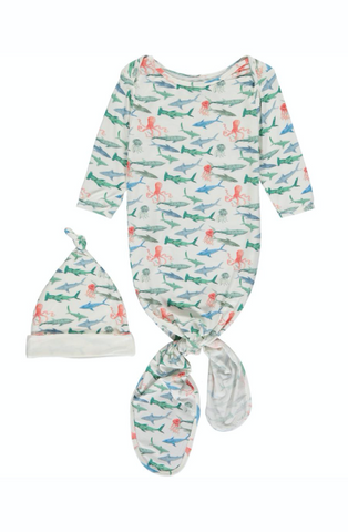 Shark Hat and Knotted Onesie - Swimmy Sharks