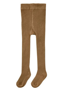 Solid Ribbed Tights - Rust
